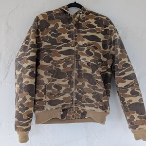 Vintage Durable Carhartt JR123 Full Zip Hooded Duck Camo Jacket Men's Large XL